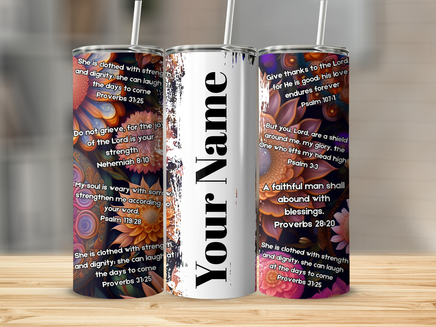 Floral Inspirational Verse Personalized Tumbler