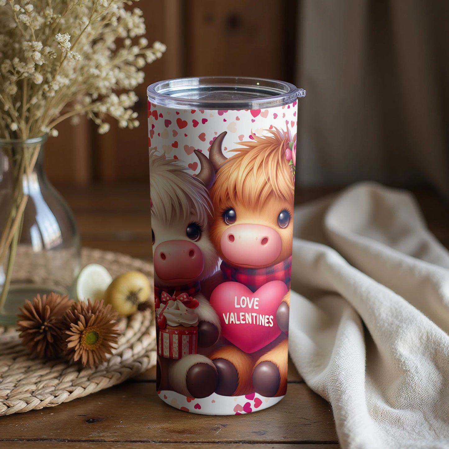 Cute Valentine's Day Cow Design Tumbler for Holidays