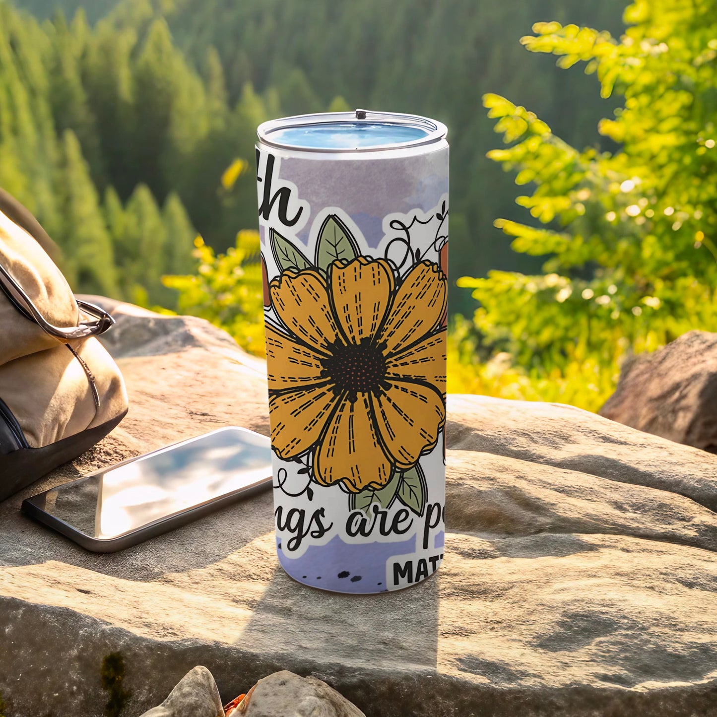 Inspirational Flower Design Tumbler for Outdoor Adventures
