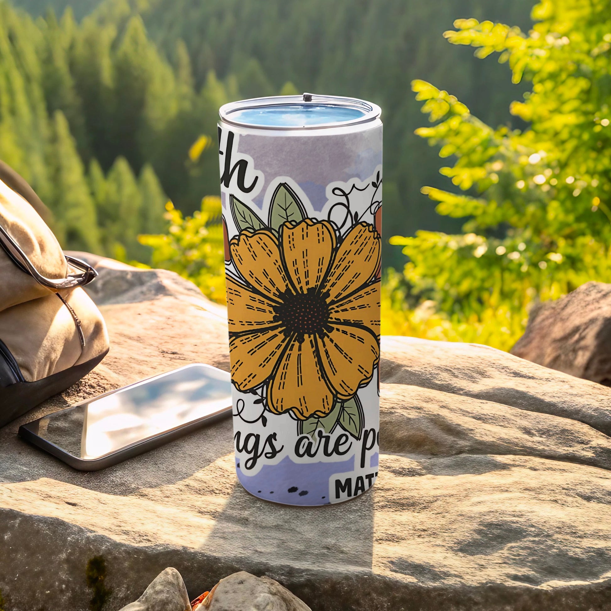 Inspirational Flower Design Tumbler for Outdoor Adventures