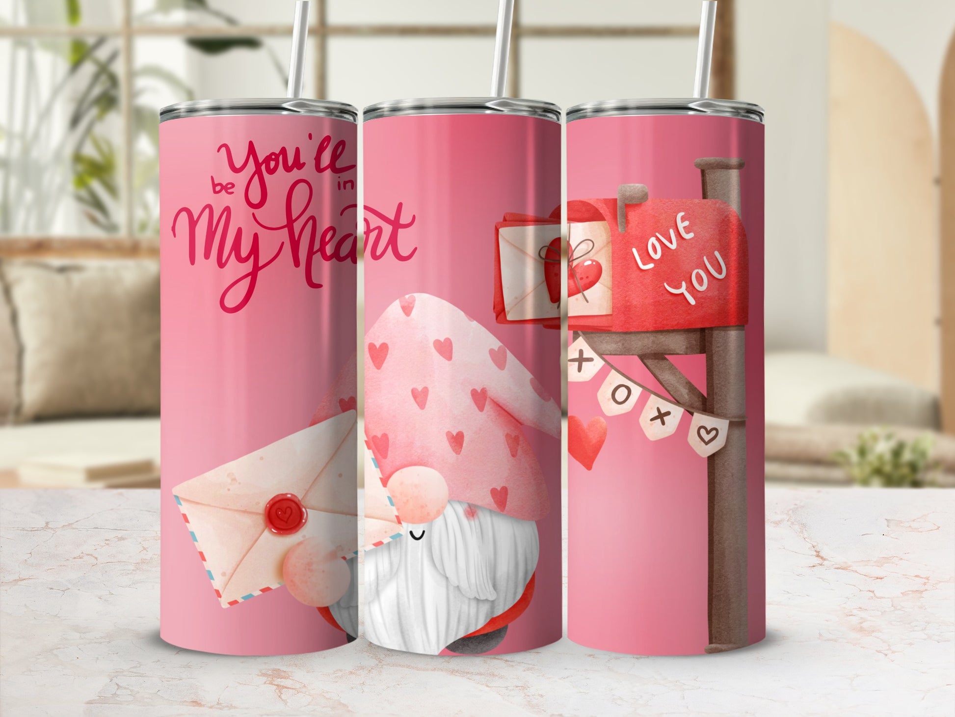 Valentine's Day Tumbler with Love and Gnome Design