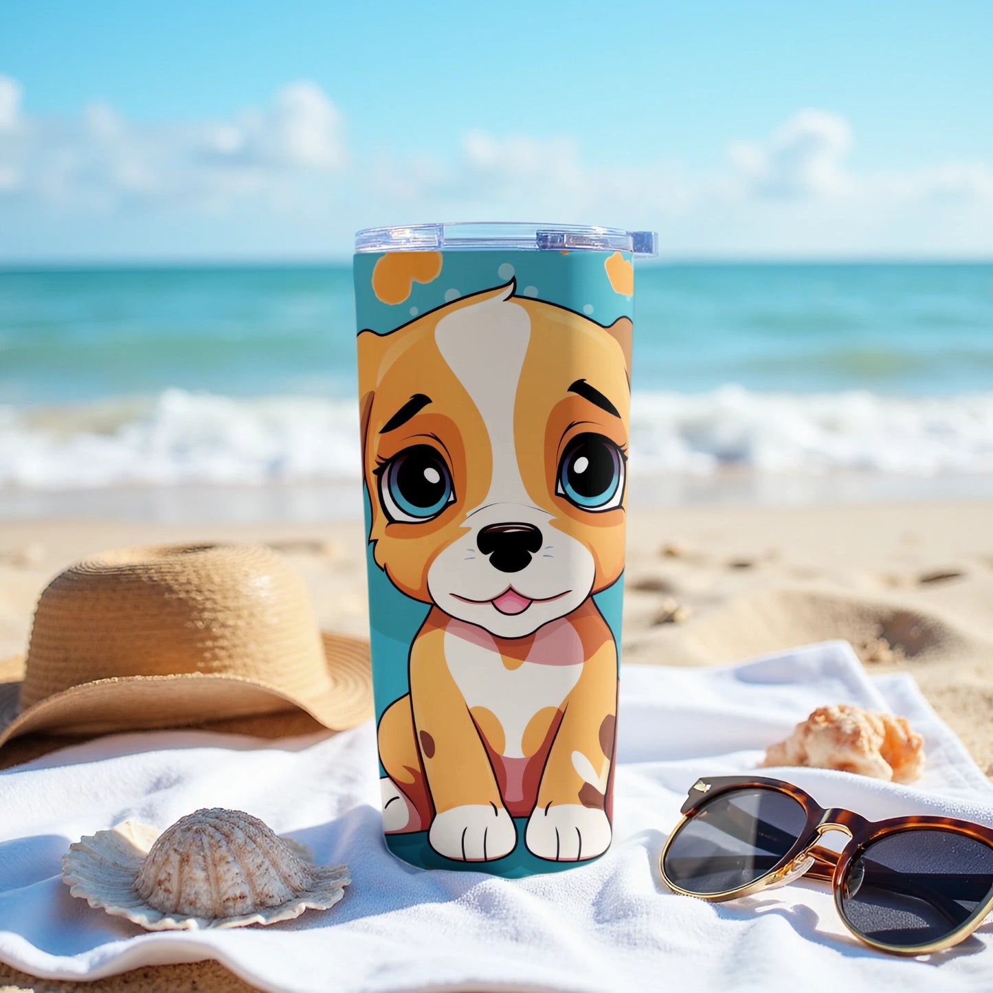 Cute Puppy Cartoon Dog Beach Ocean Summer Vacation Tumbler