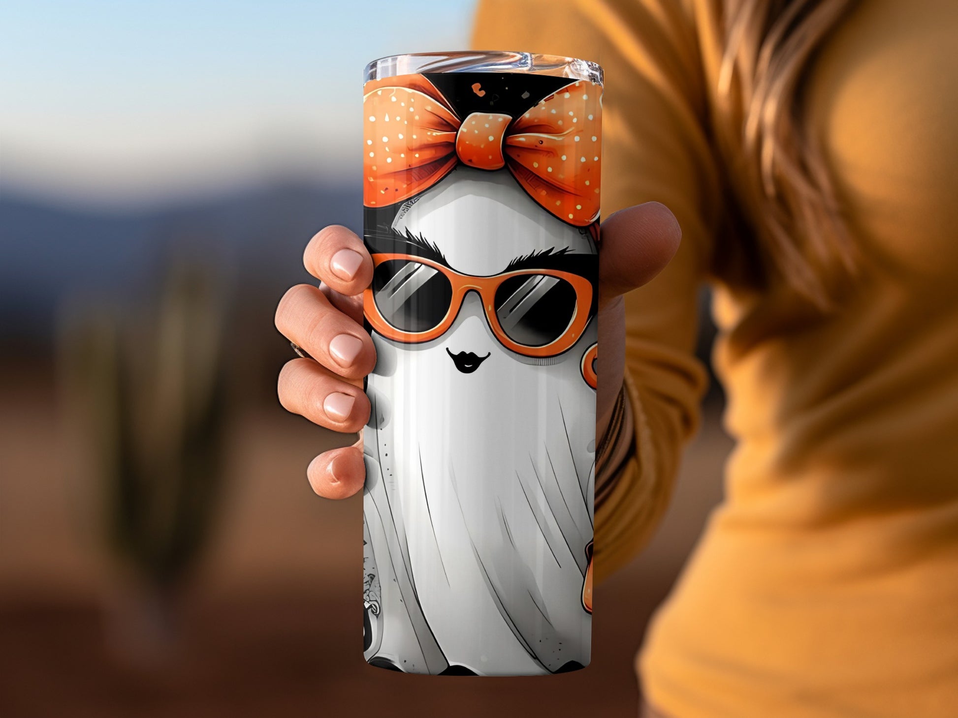 Stylish Ghost with Sunglasses and Bow Tumbler