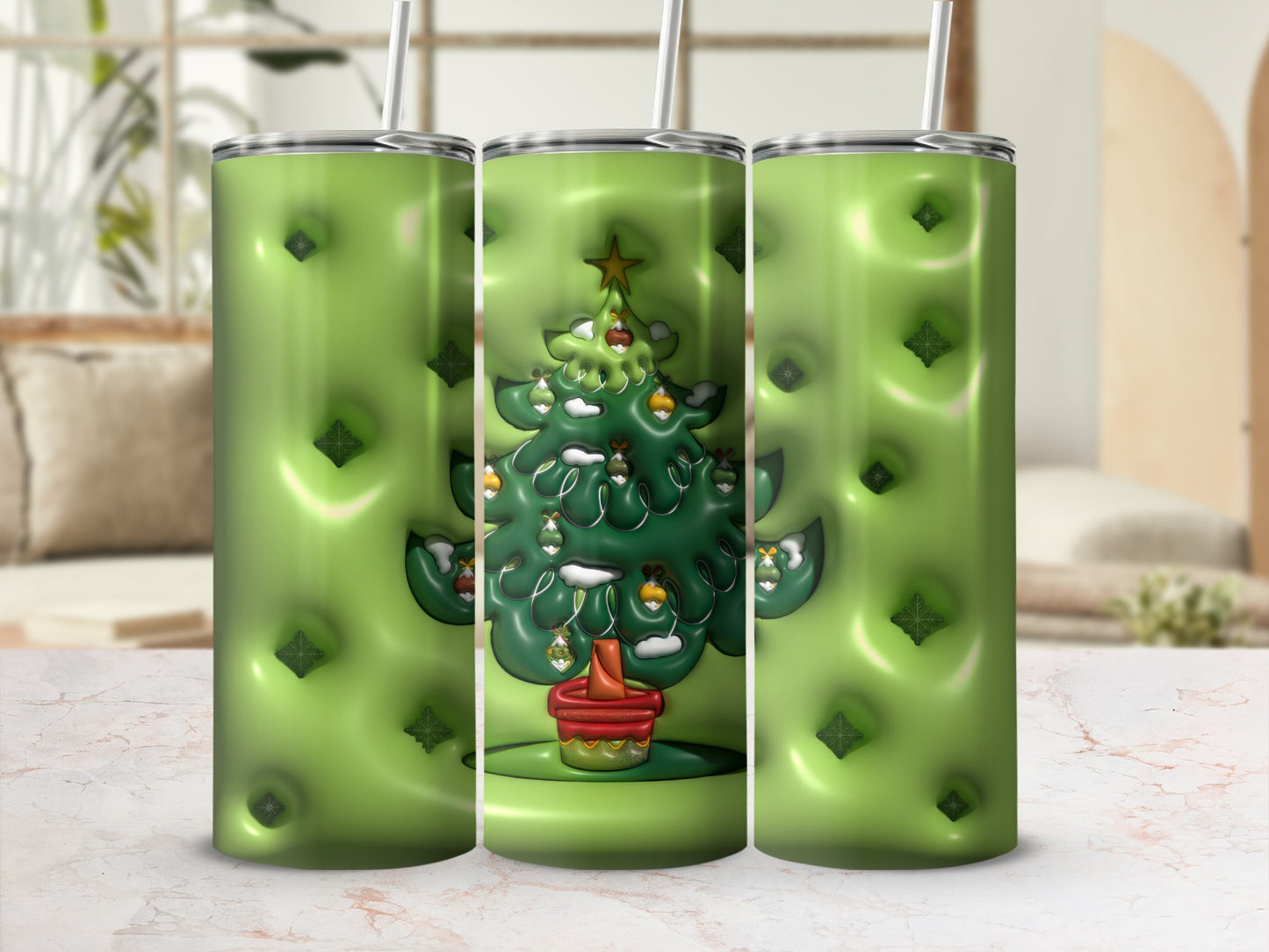 Festive Green Christmas Tree Design Tumbler