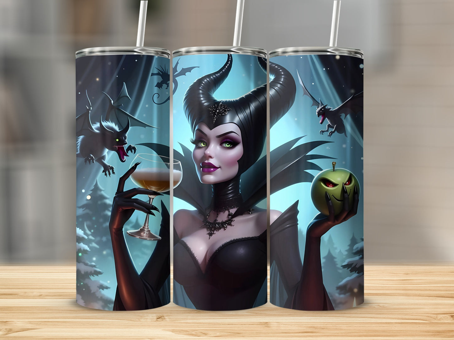 Dark Fairy Tale Villain Holding Apple and Drink Tumbler