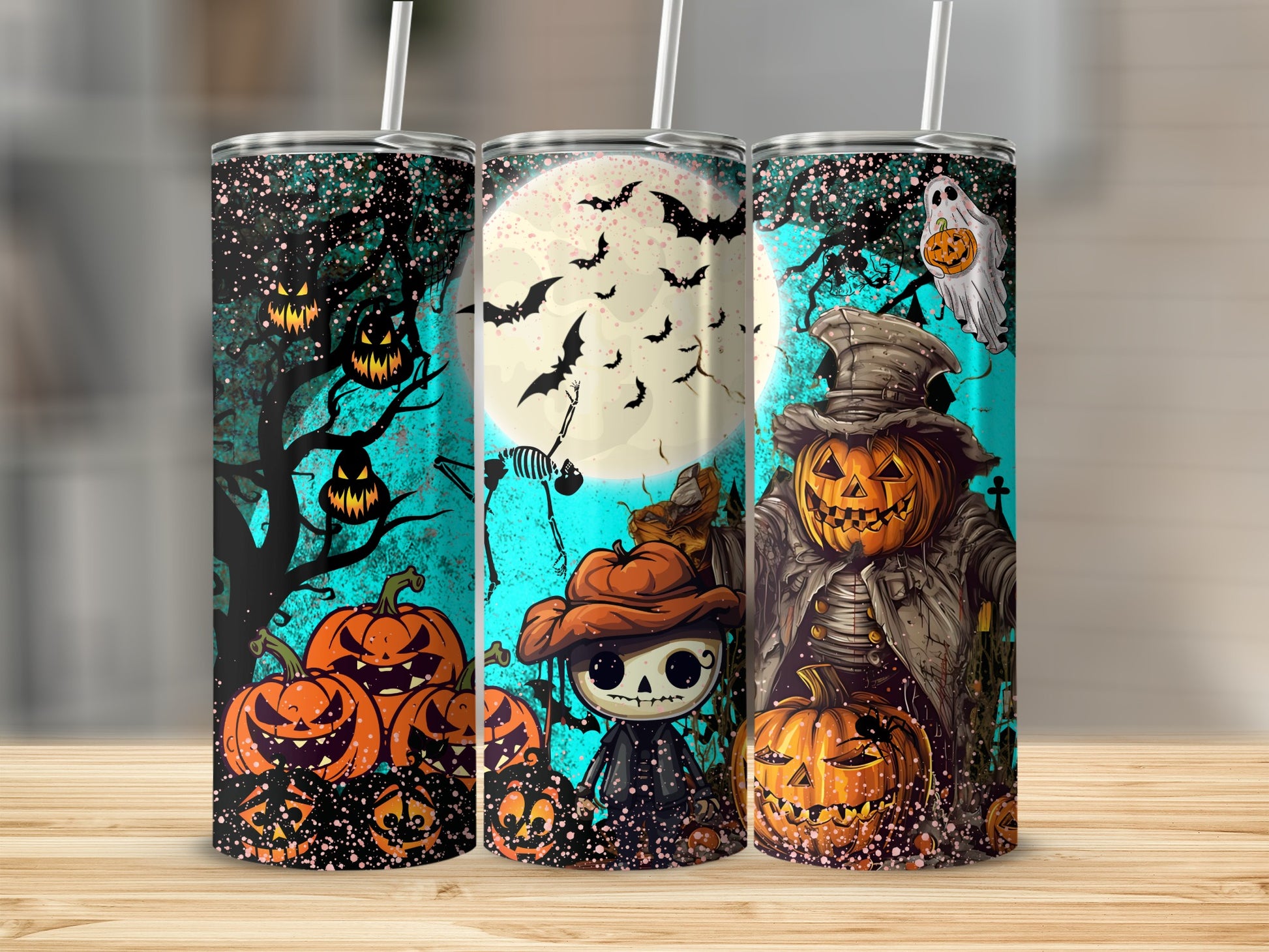Spooky Halloween Pumpkin and Ghost Tumbler Product