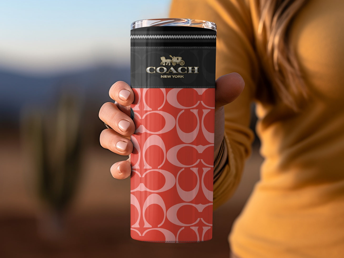 Coach New York Insulated Tumbler with Red Pattern Design