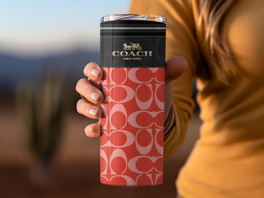 Coach New York Insulated Tumbler with Red Pattern Design