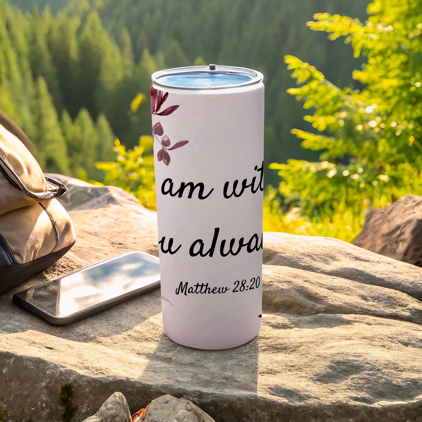 Inspirational Matthew 28:20 Design Travel Tumbler