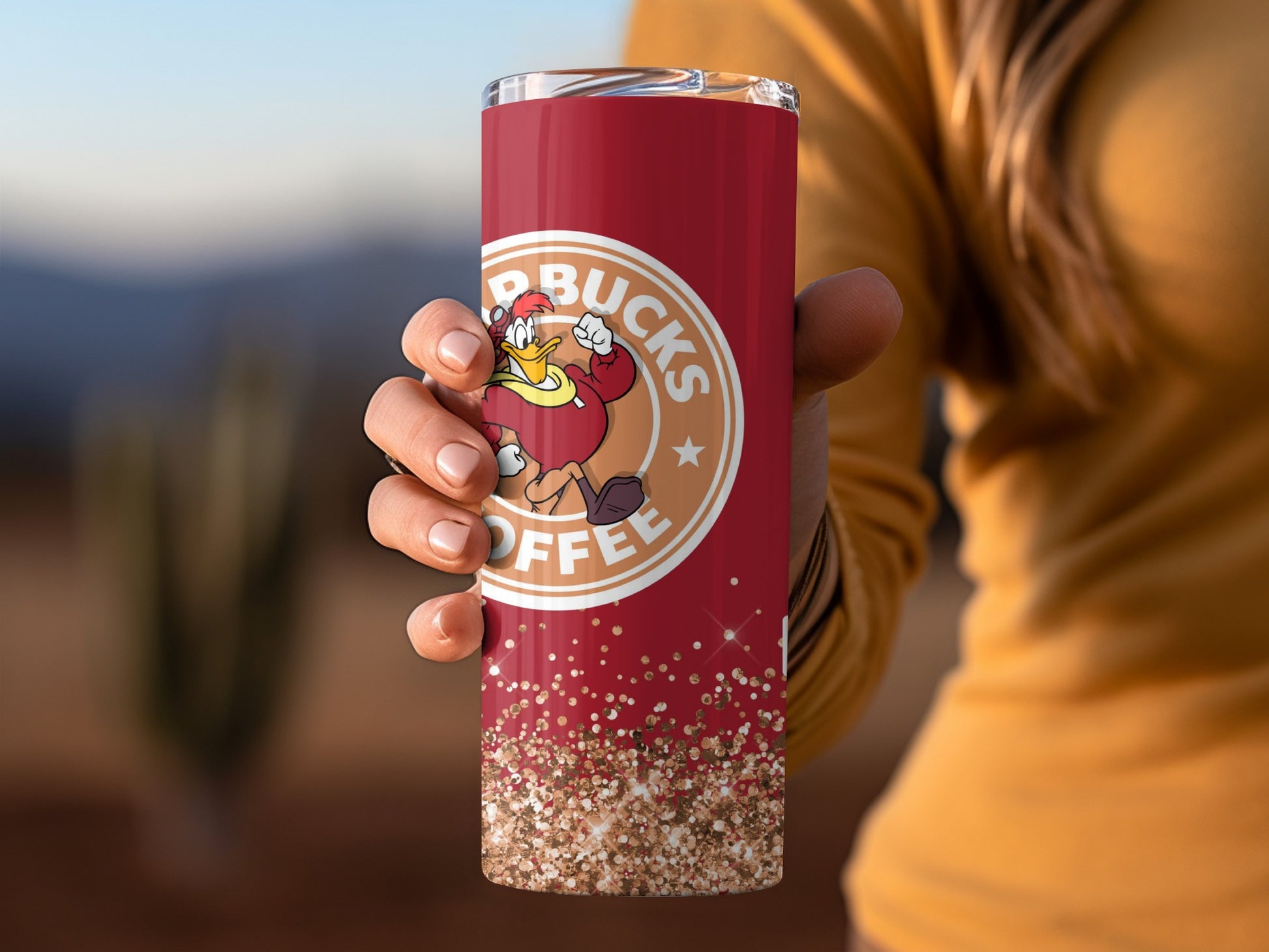 Red Travel Tumbler with Cartoon Character Print