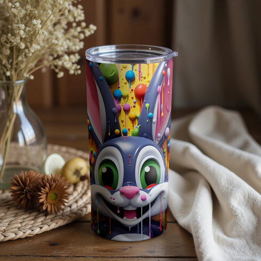 Colorful Rabbit Art Tumbler with Cute Face Pattern