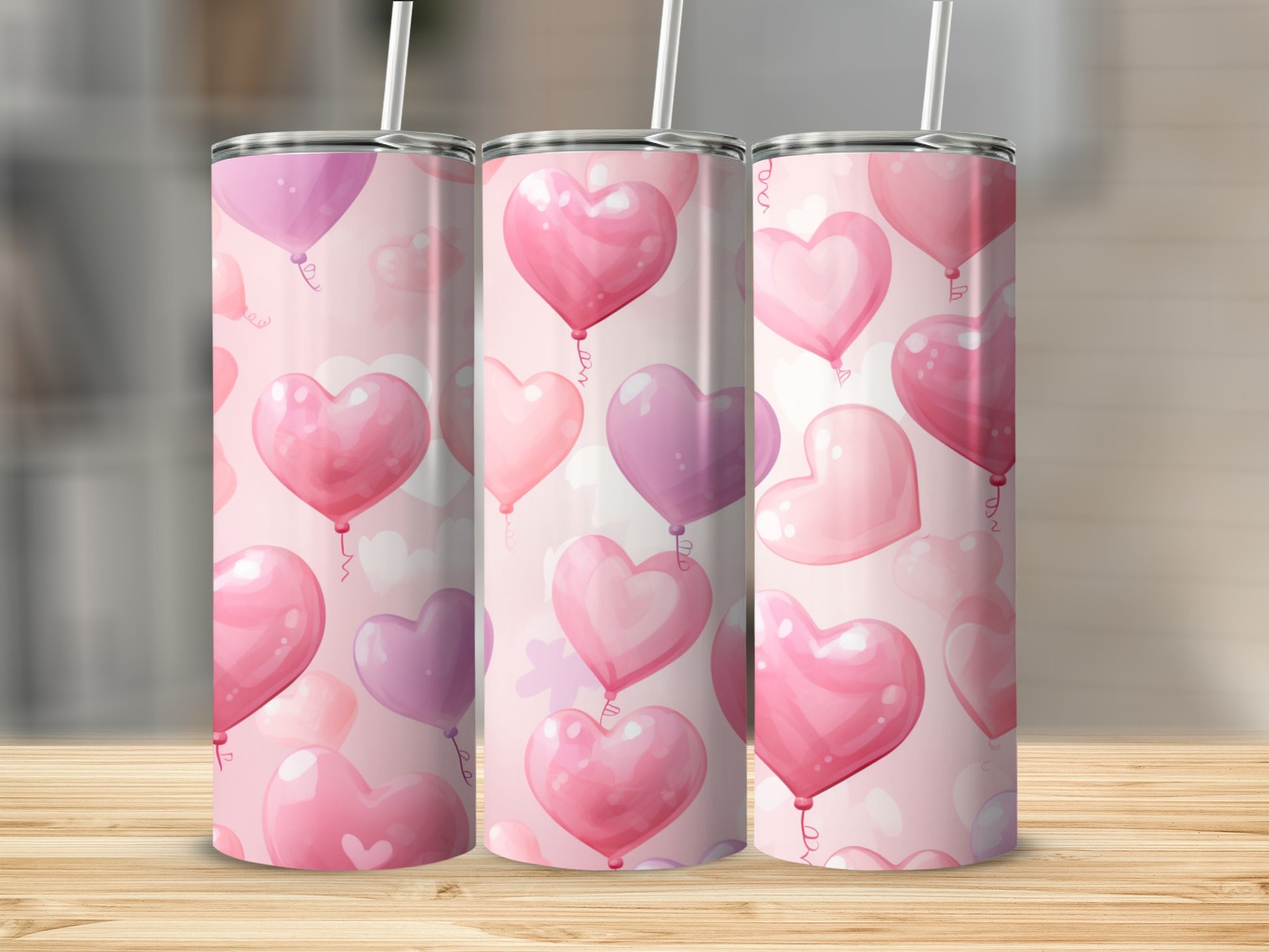 Pink and Purple Heart Balloon Tumbler Gift