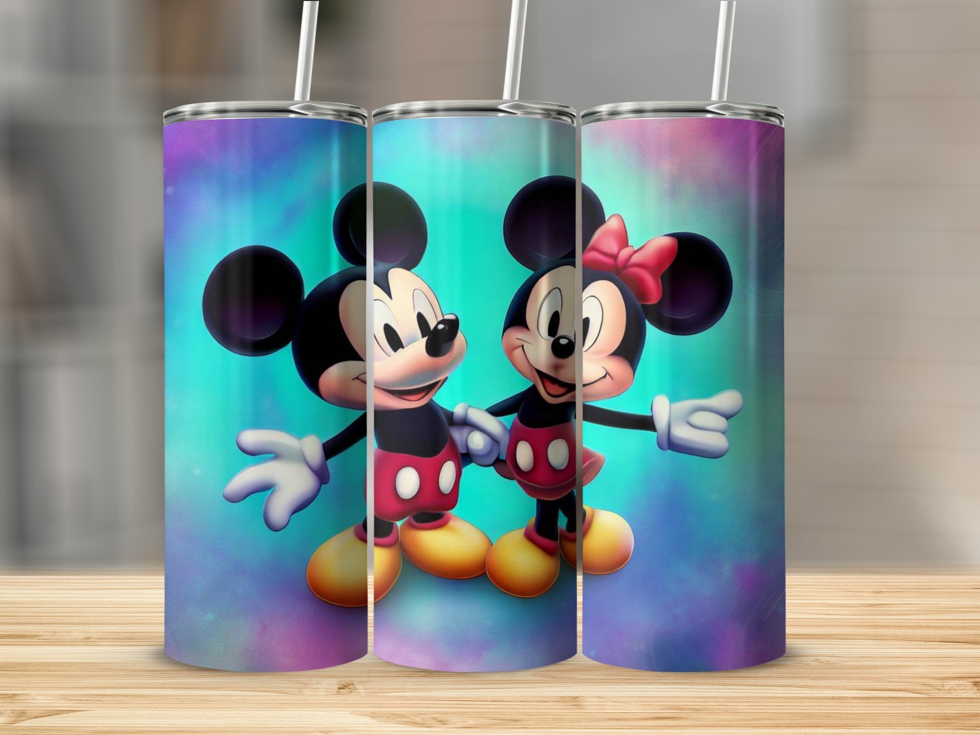 Colorful Tumbler with Adorable Cartoon Characters Design