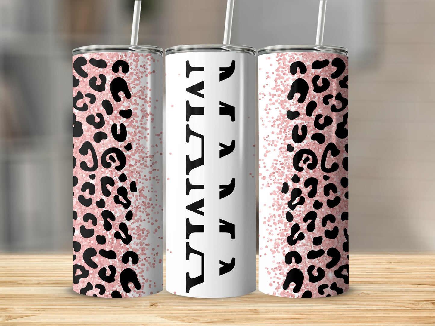 Pink Leopard and Letters Design Tumbler