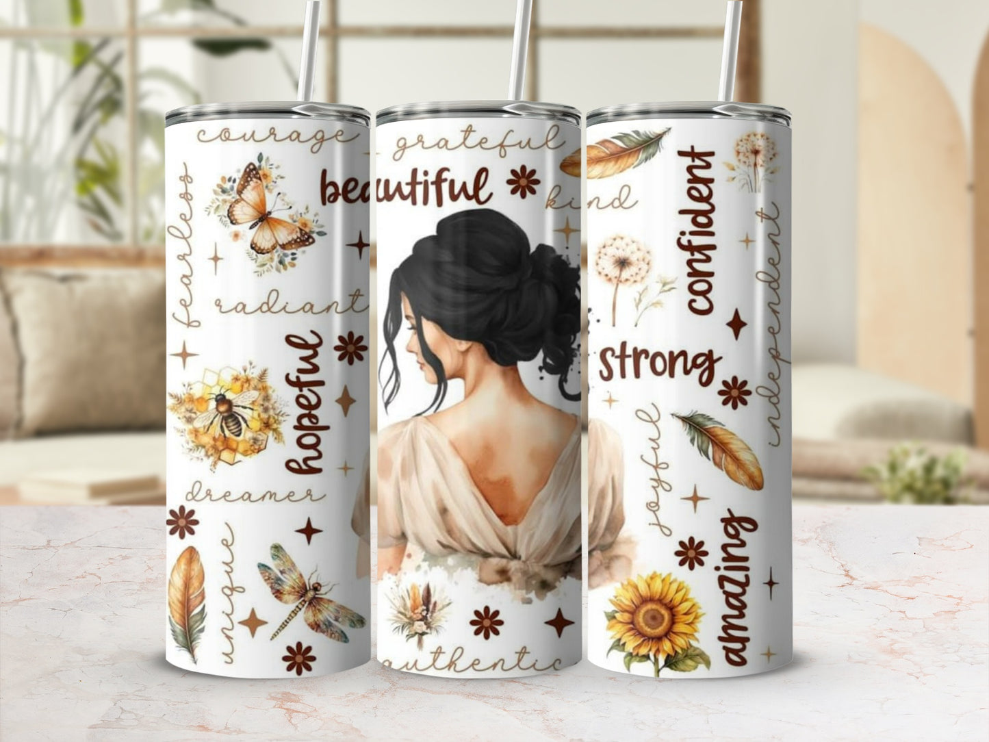 Inspirational Woman with Floral and Nature Elements Tumbler