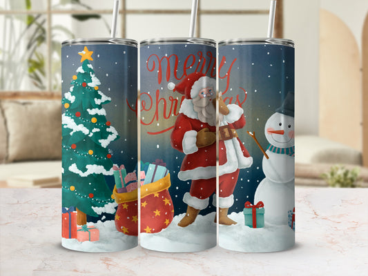 Christmas Santa Snowman Tree Tumbler with Straws