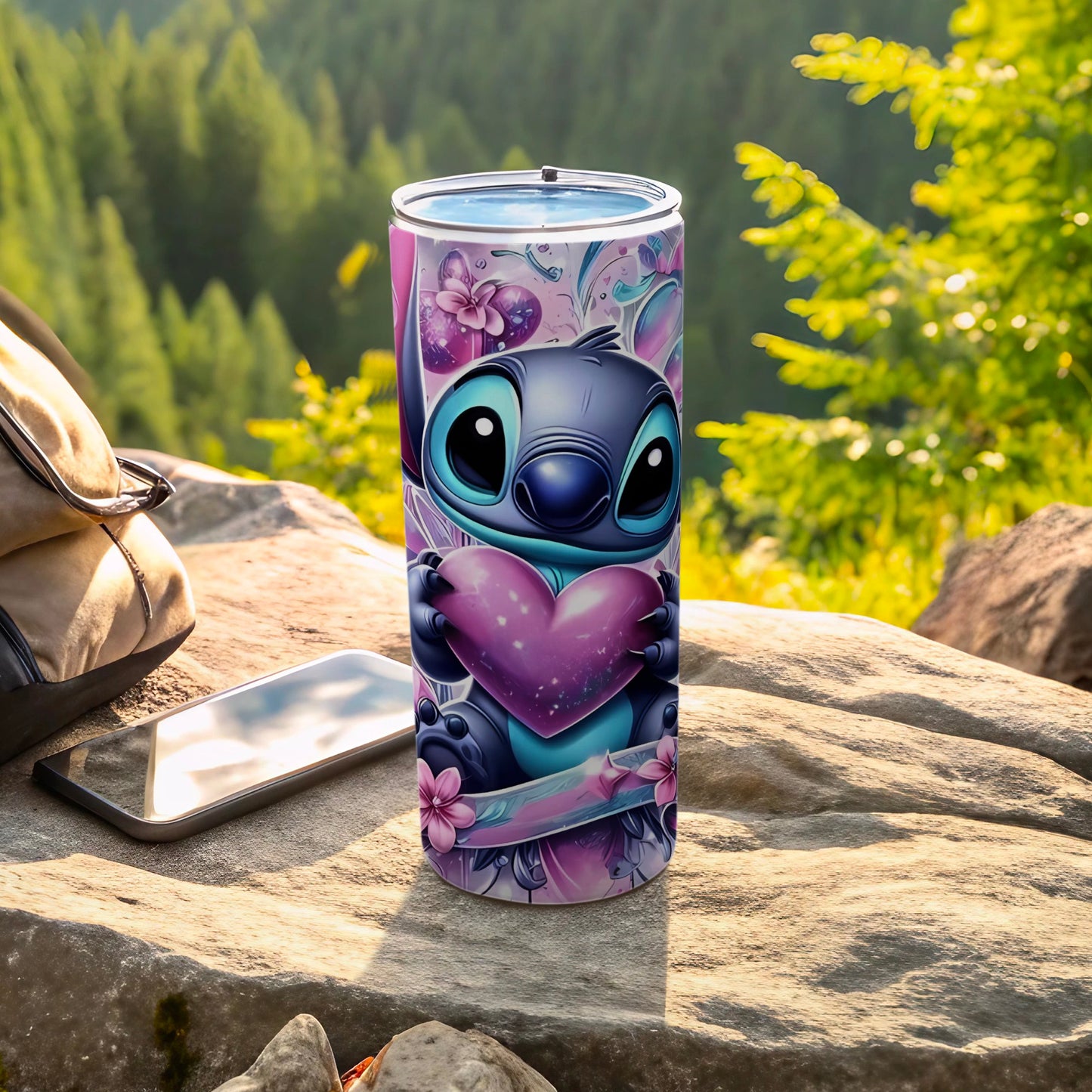 Adorable Blue Alien Holding Heart Travel Tumbler