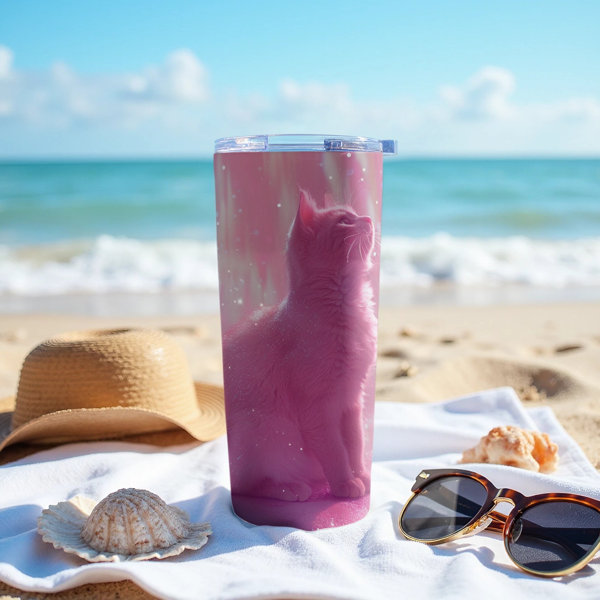 Pink Cat Sparkle Tumbler Ocean Sand Sunny Product Type