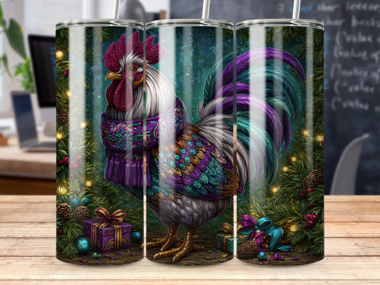 Festive Rooster in Christmas Scene Tumbler Design