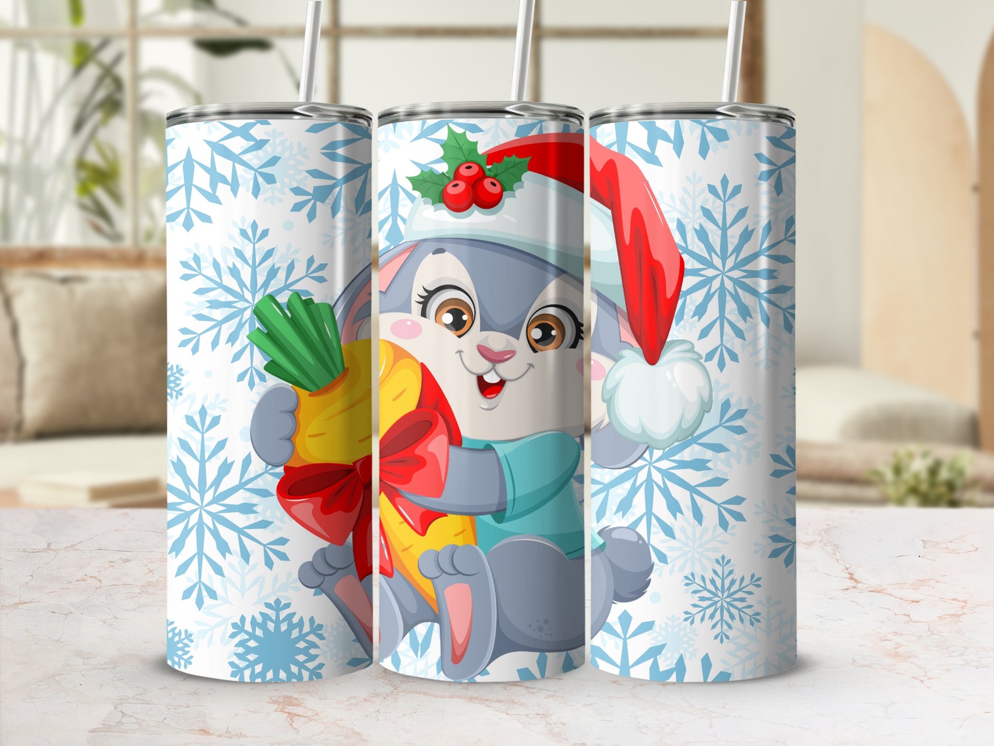 Cute Christmas Cartoon Bunny Holding Carrot tumbler