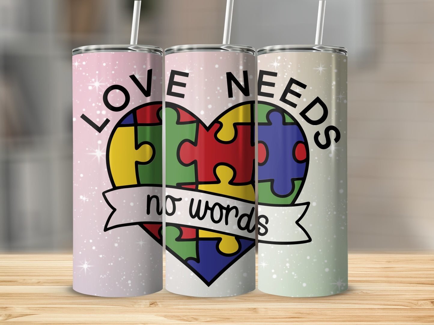 Love Needs No Words Puzzle Heart Tumblers