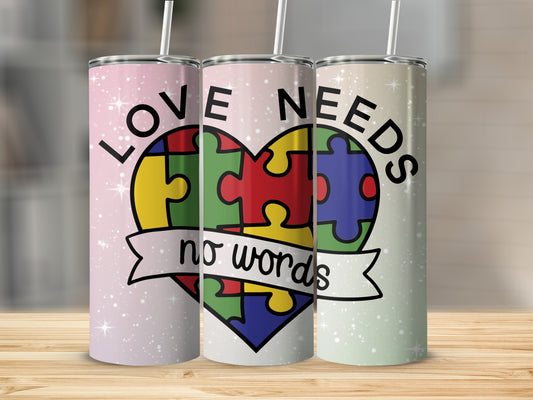 Love Needs No Words Puzzle Heart Tumblers