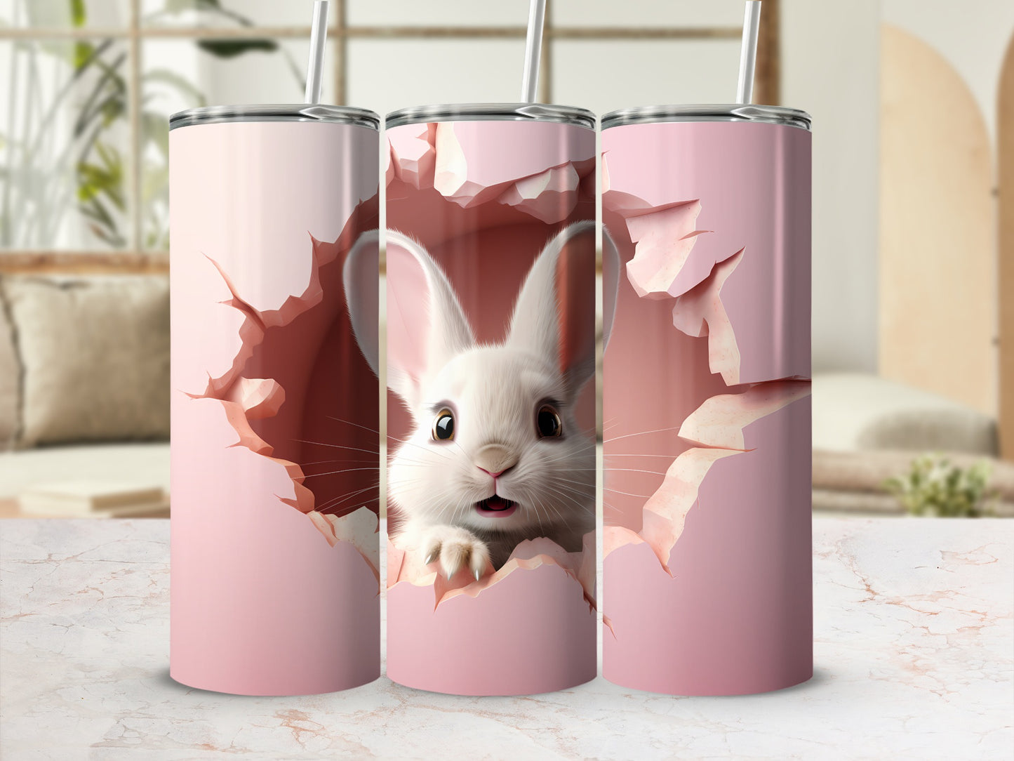 Adorable Bunny Peeking Through Pink Hole Tumbler