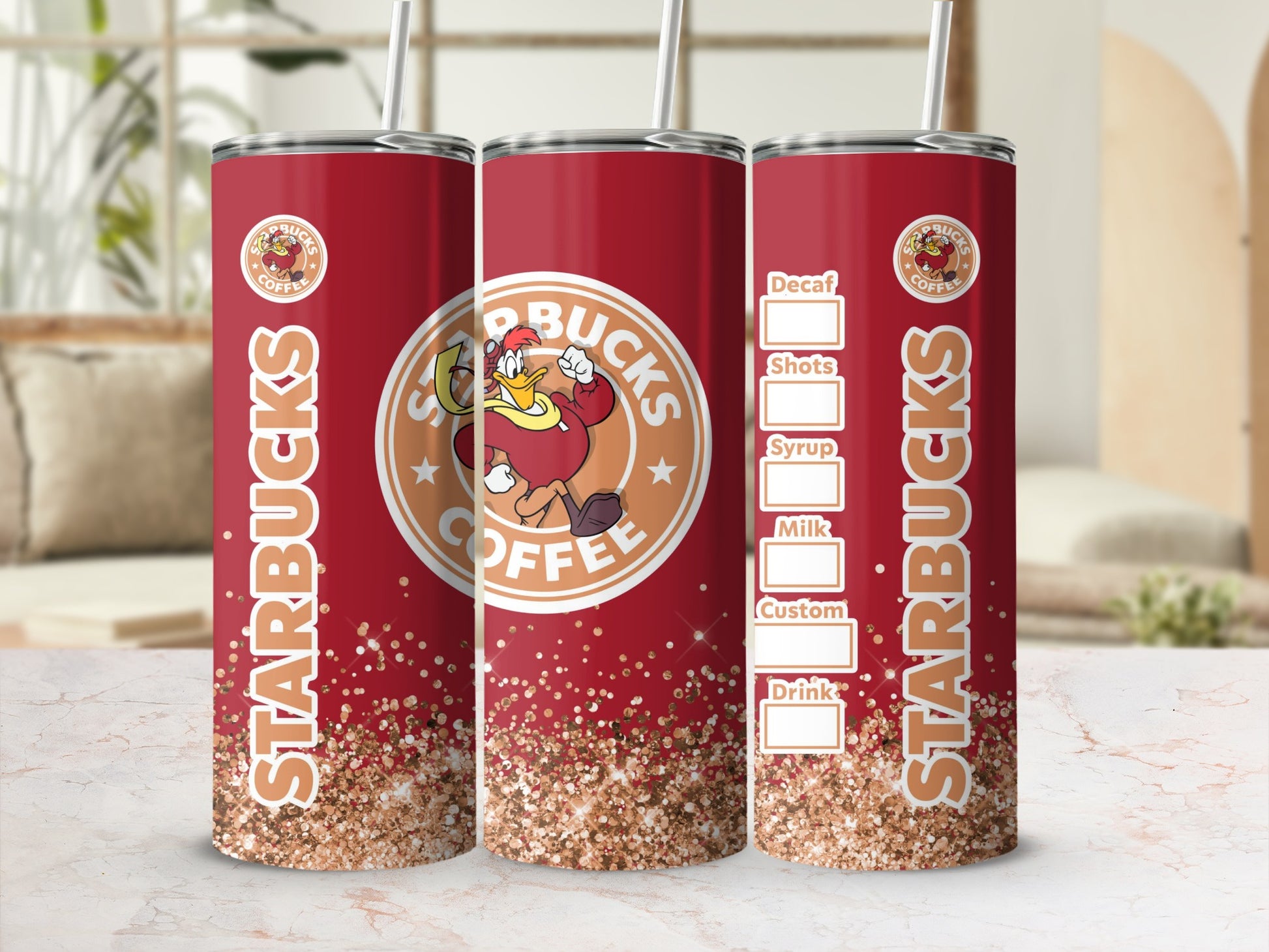 Custom Starbucks Red Glitter Coffee Tumbler