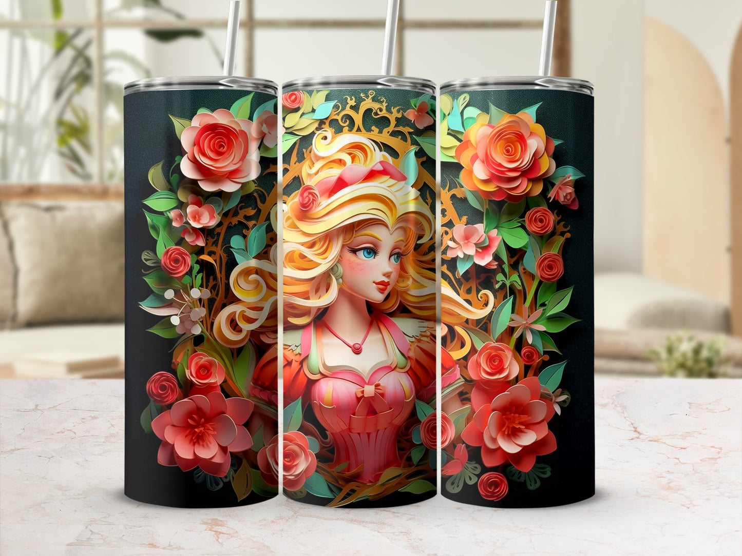 Elegant Floral Princess Art Tall Drink Tumbler