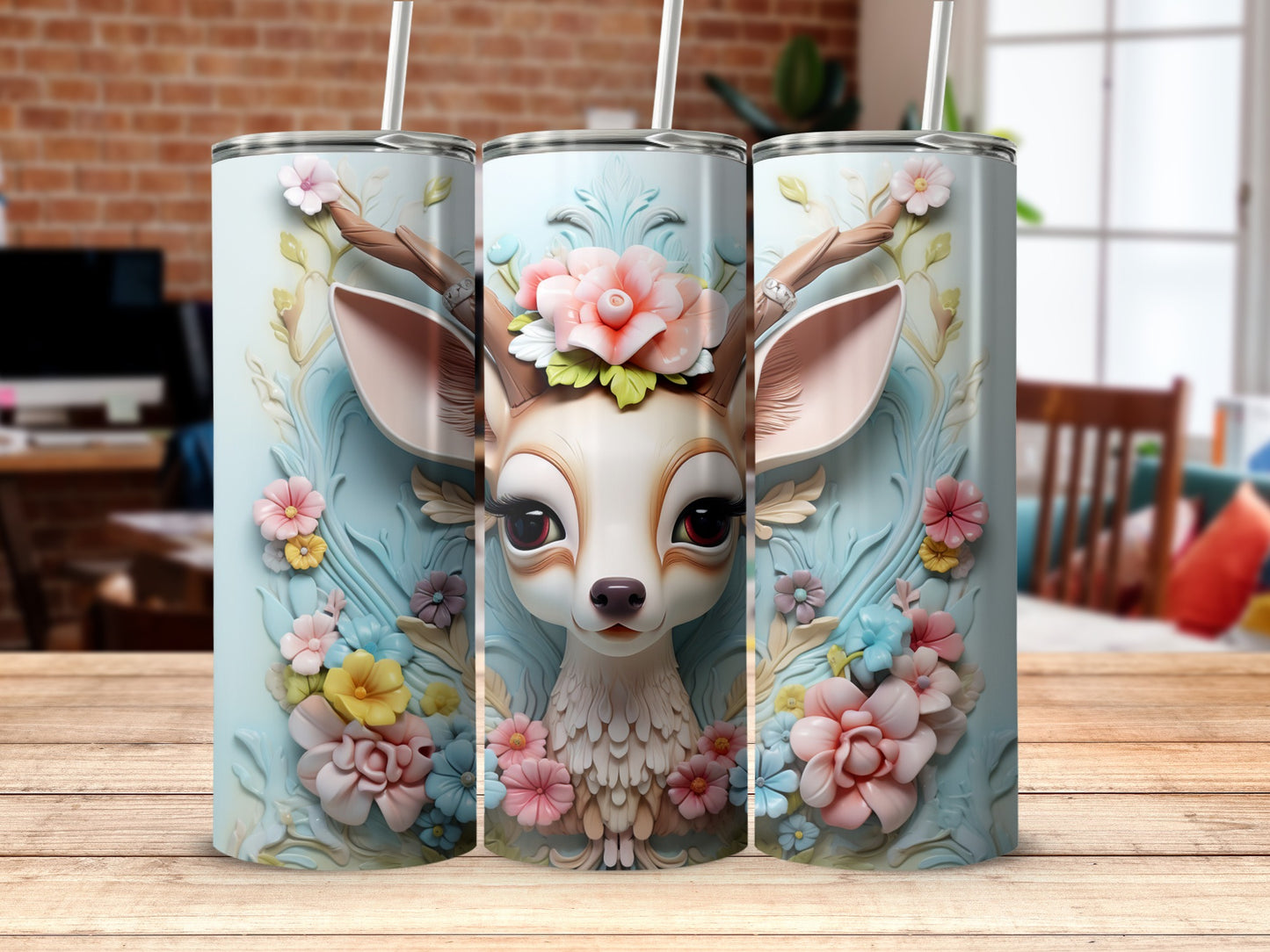 Adorable Floral Antler Deer Design Insulated Tumbler