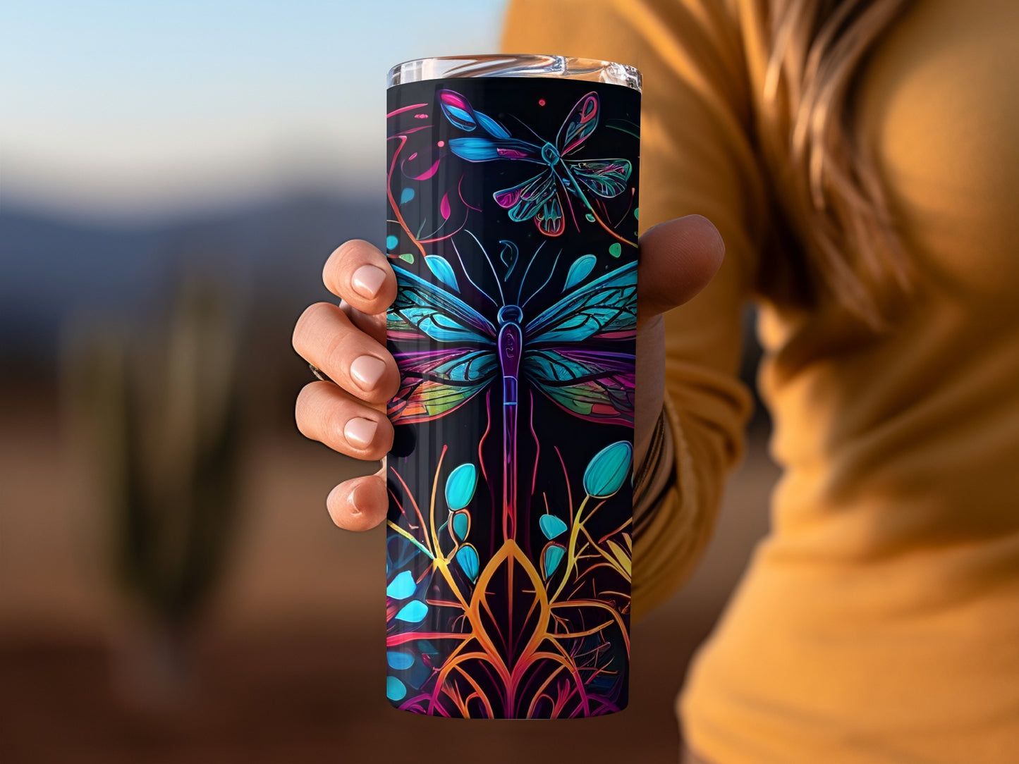 Vibrant Dragonfly Design Travel Tumbler Product