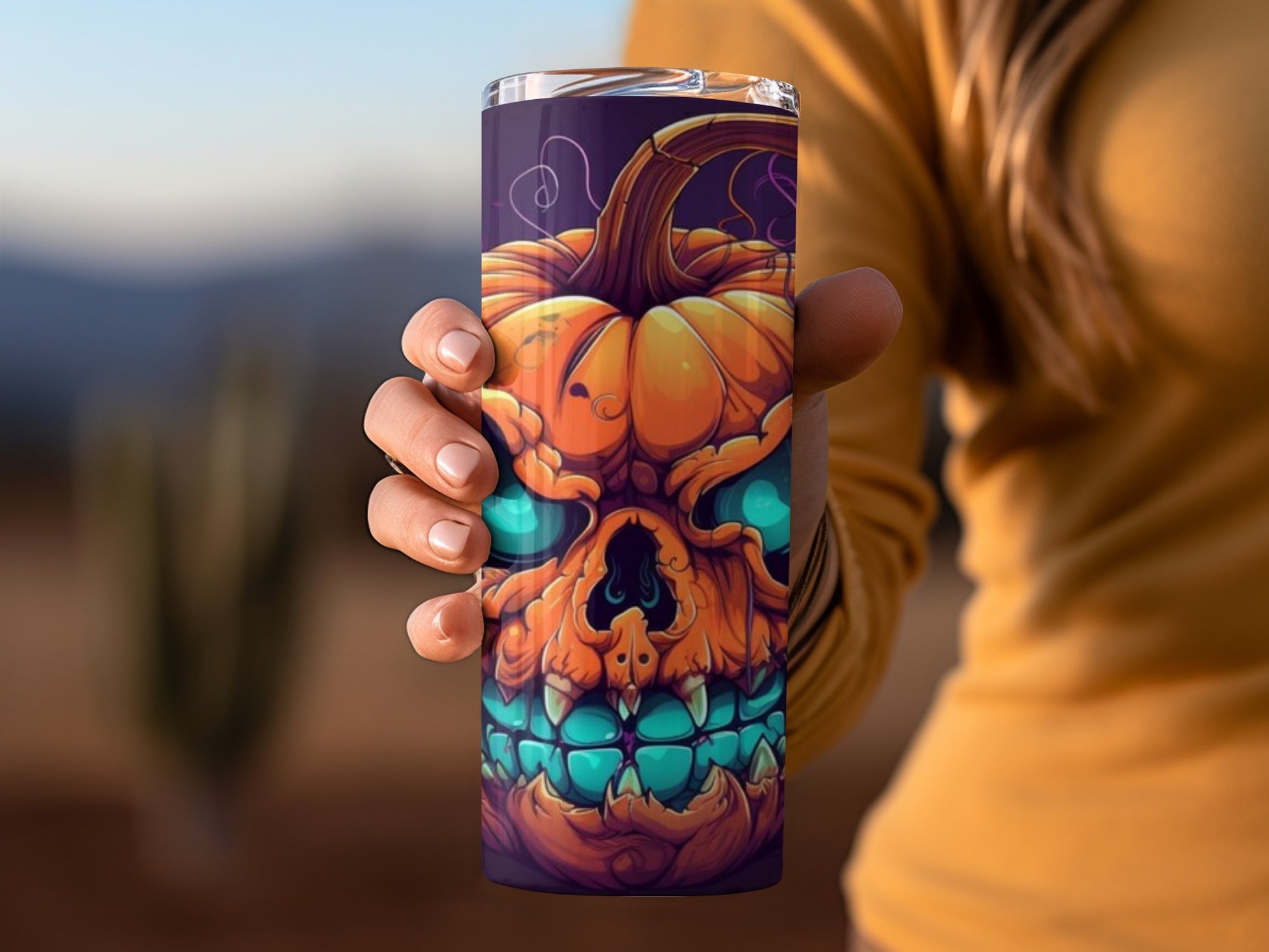 Colorful Pumpkin Skull Graphic Design Tumbler Cup