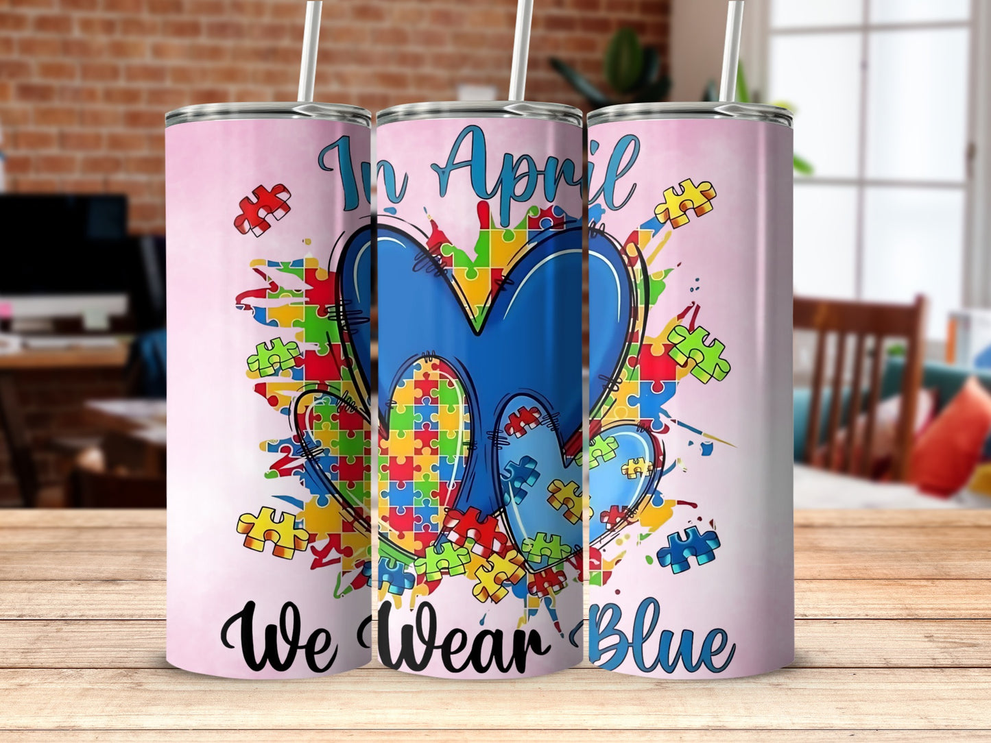 In April We Wear Blue Autism Awareness Tumbler