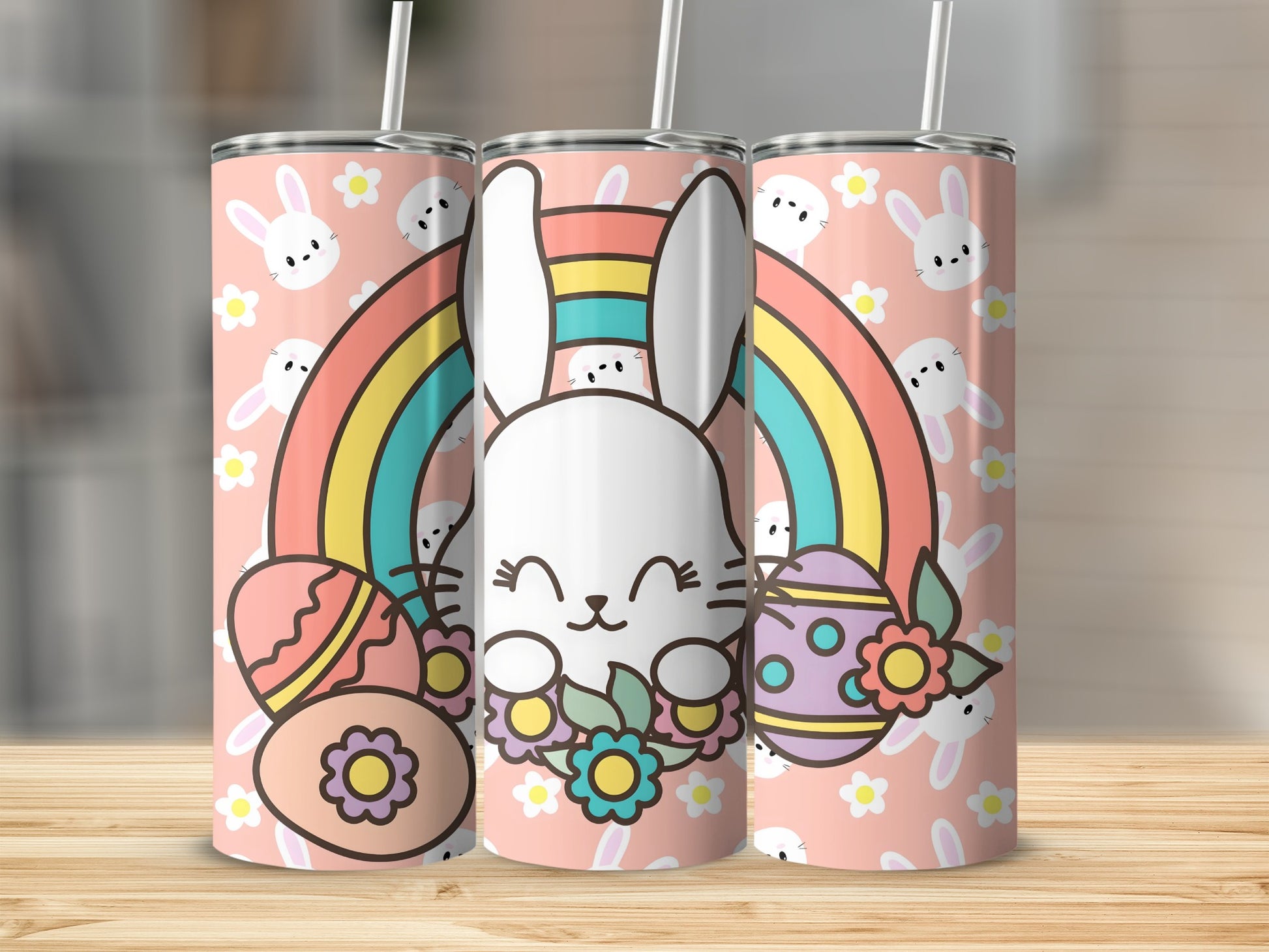 Adorable Bunny Easter Rainbow Eggs Tumbler Cup