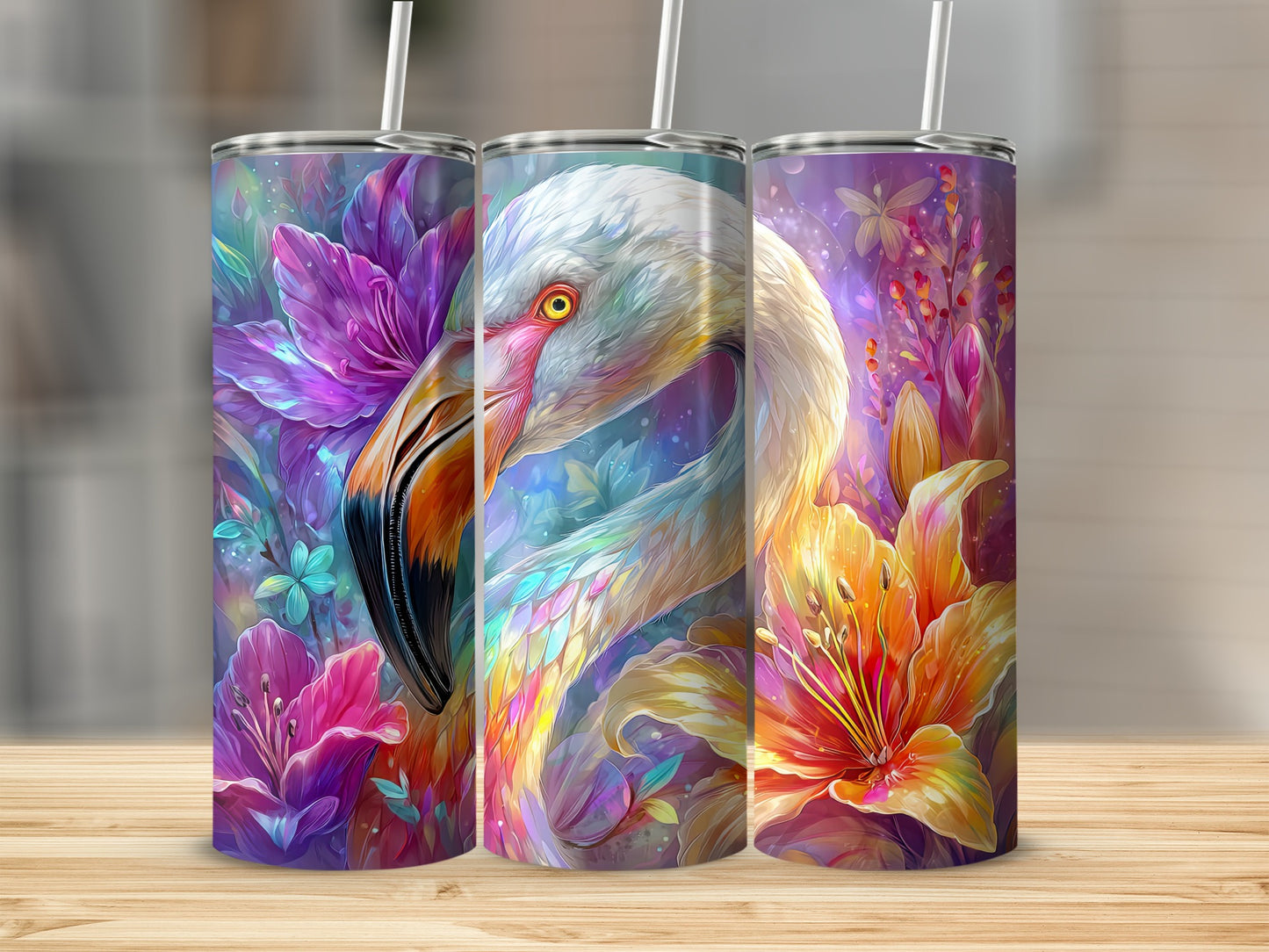 Colorful Flamingo and Floral Drinkware Tumblers