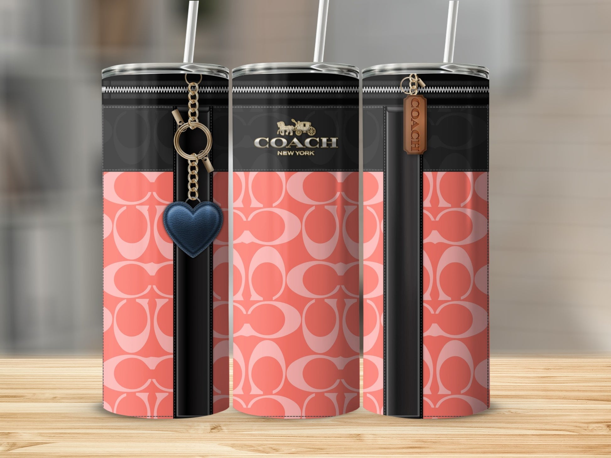 Stylish Pink and Black Coach Themed Tumbler Accessory