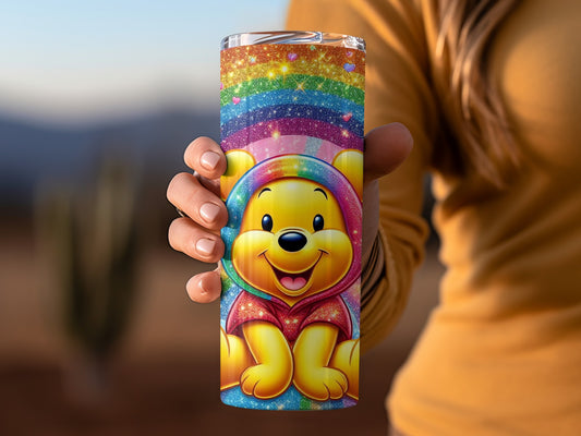 Winnie The Pooh With Rainbow Sparkles And Clouds Tumblers