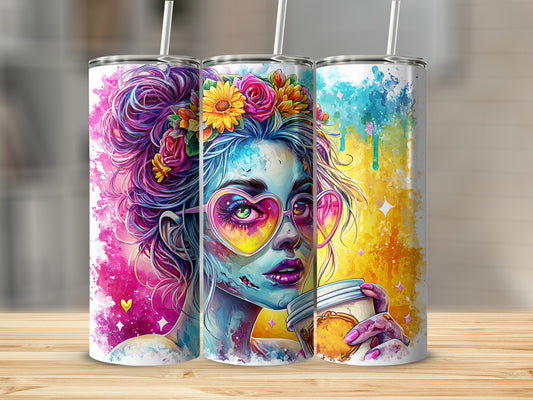 Vibrant Day of the Dead Art Tumbler with Floral Design