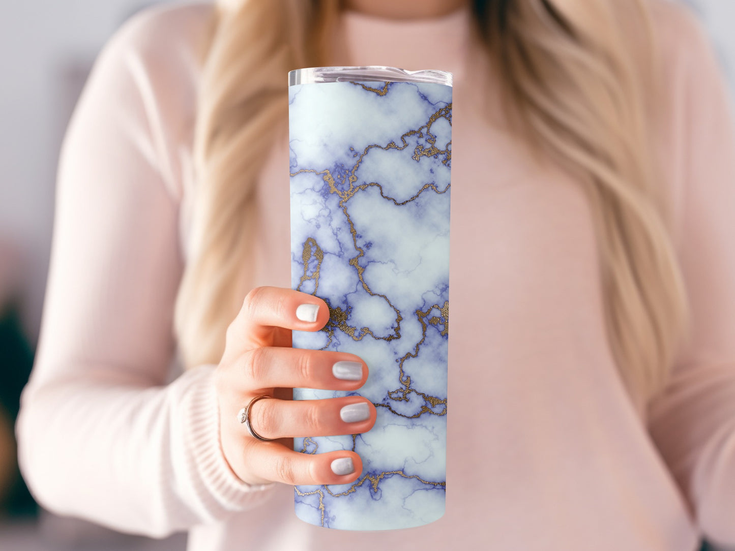 Elegant Blue Marble with Gold Accent Design Tumblers