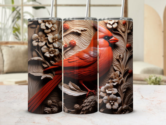 Red Cardinal Bird Wood Carved Floral Tumbler product type