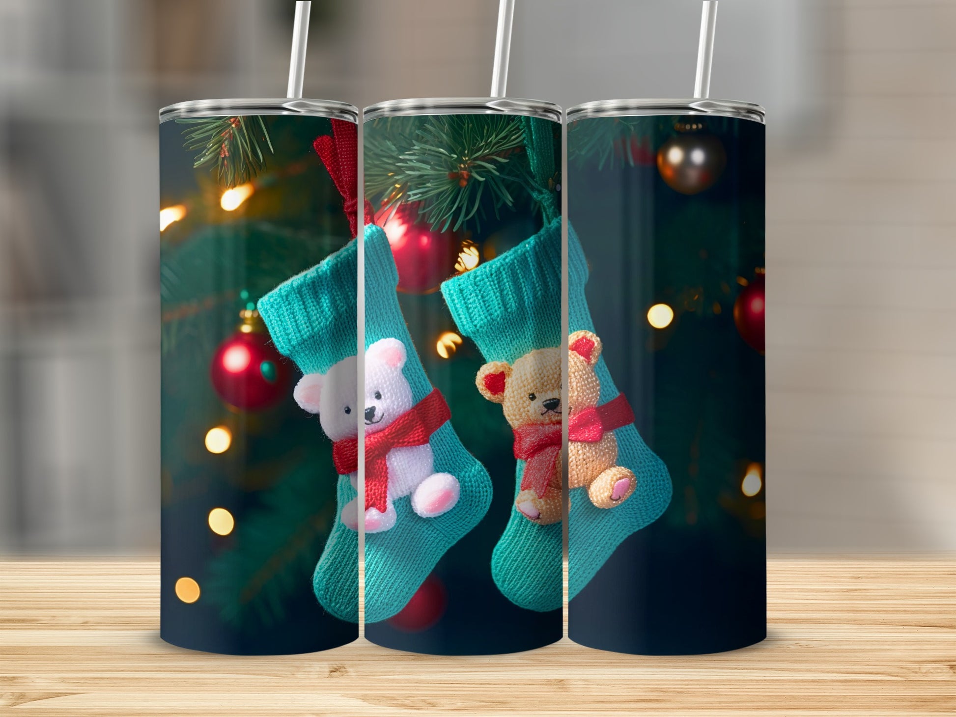 Christmas Stockings with Teddy Bear Tumbler