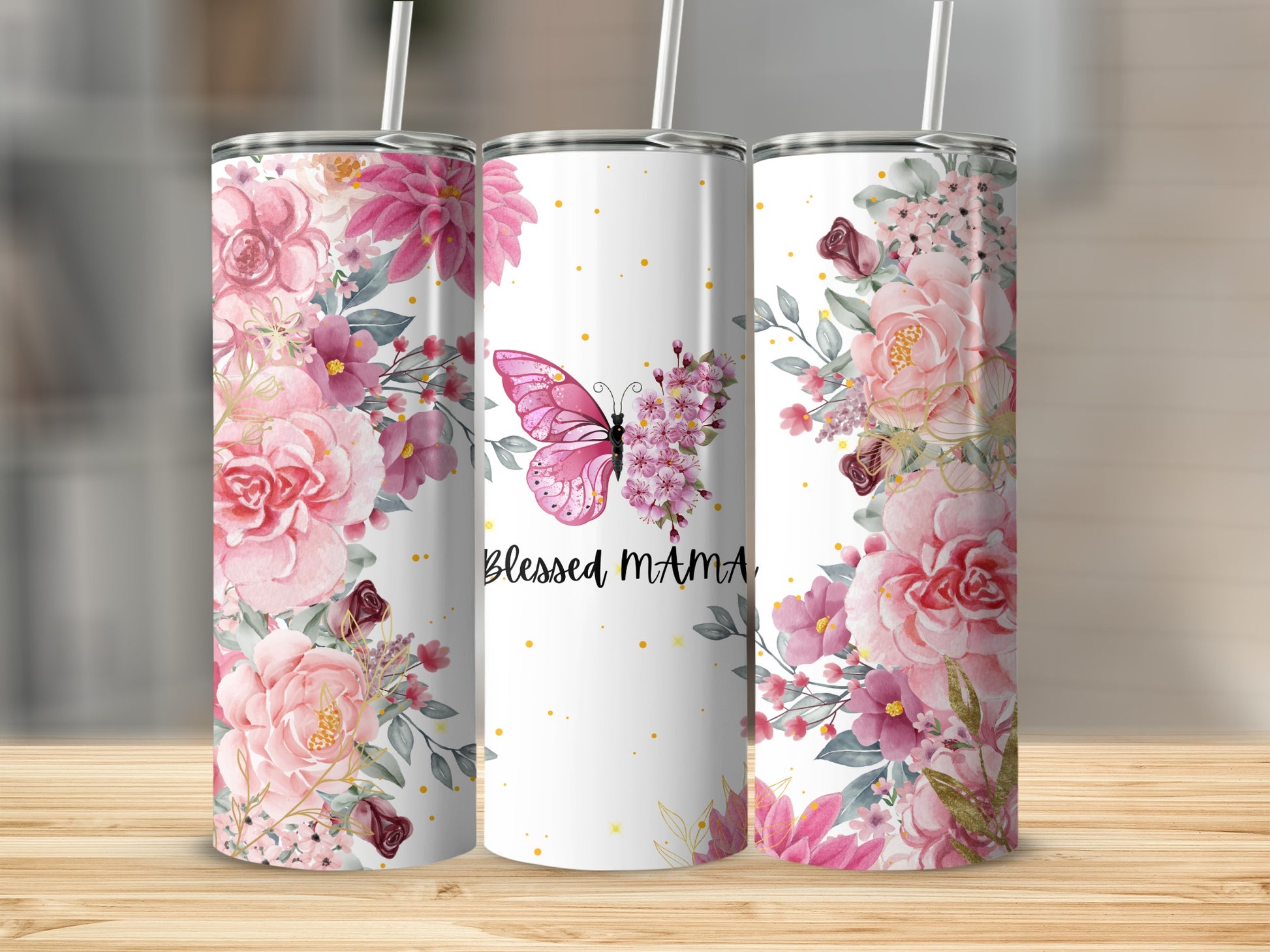 Beautiful Floral Design Blessed Mama Tumbler Cup
