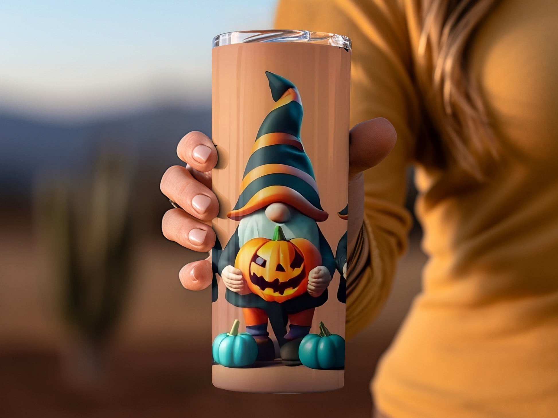 Halloween Gnome with Pumpkin and Blue Pumpkins Tumbler