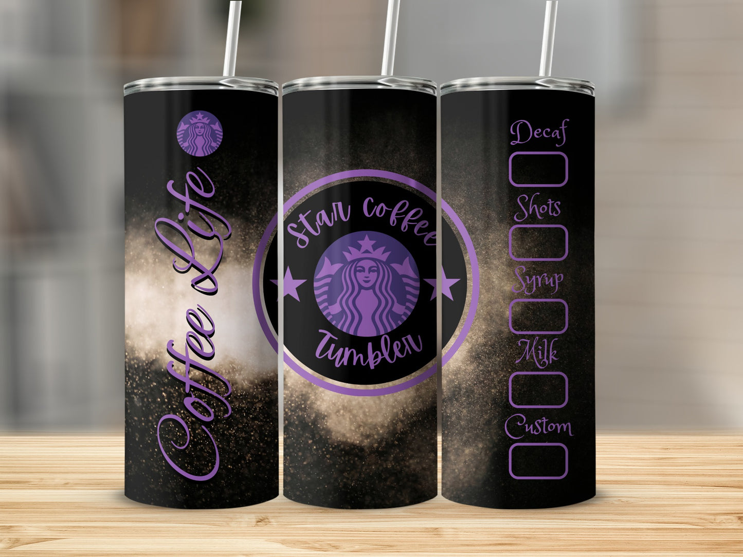 Star Coffee Life Tumbler with Checklist Design
