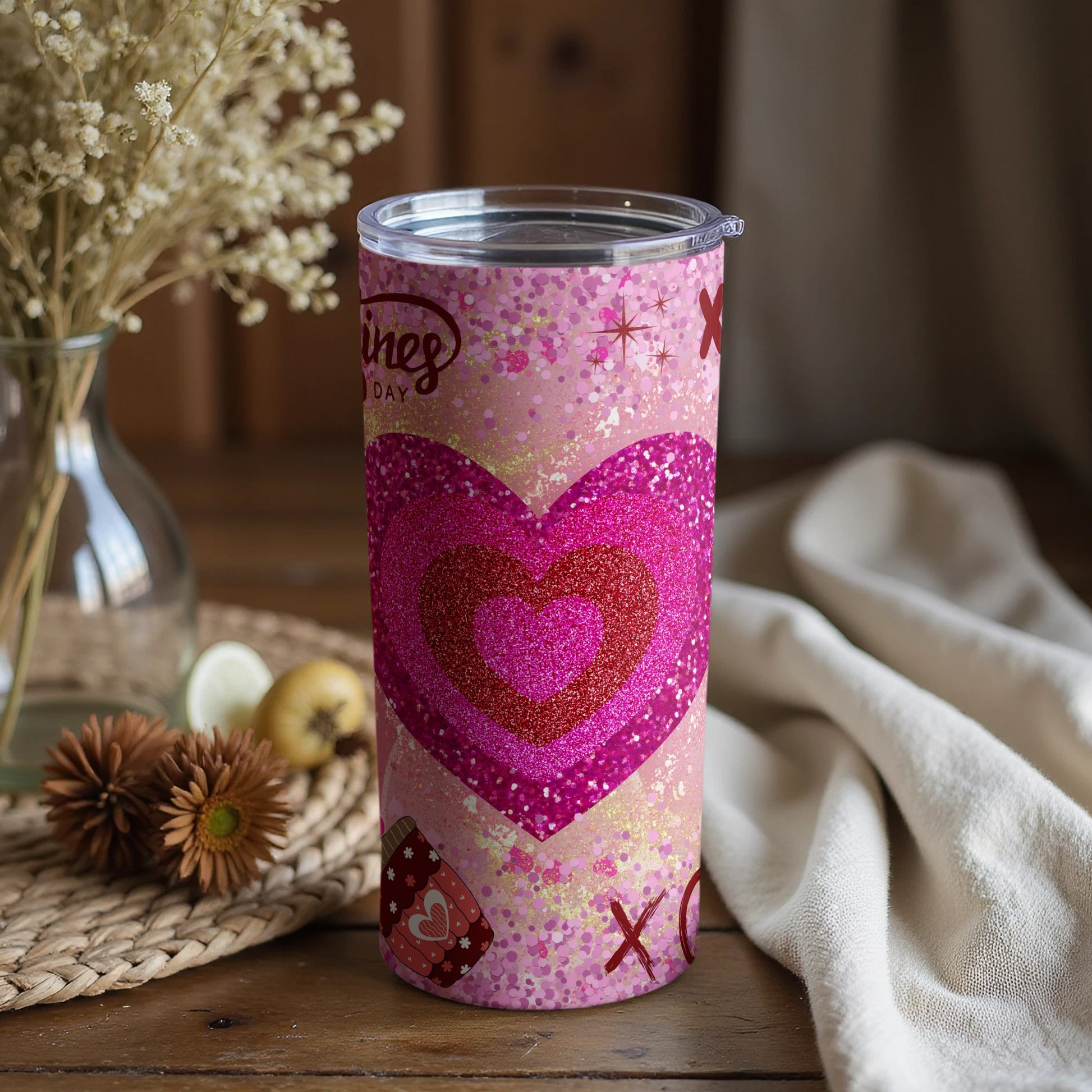 Glittery Pink Hearts Valentine's Day Design Tumbler