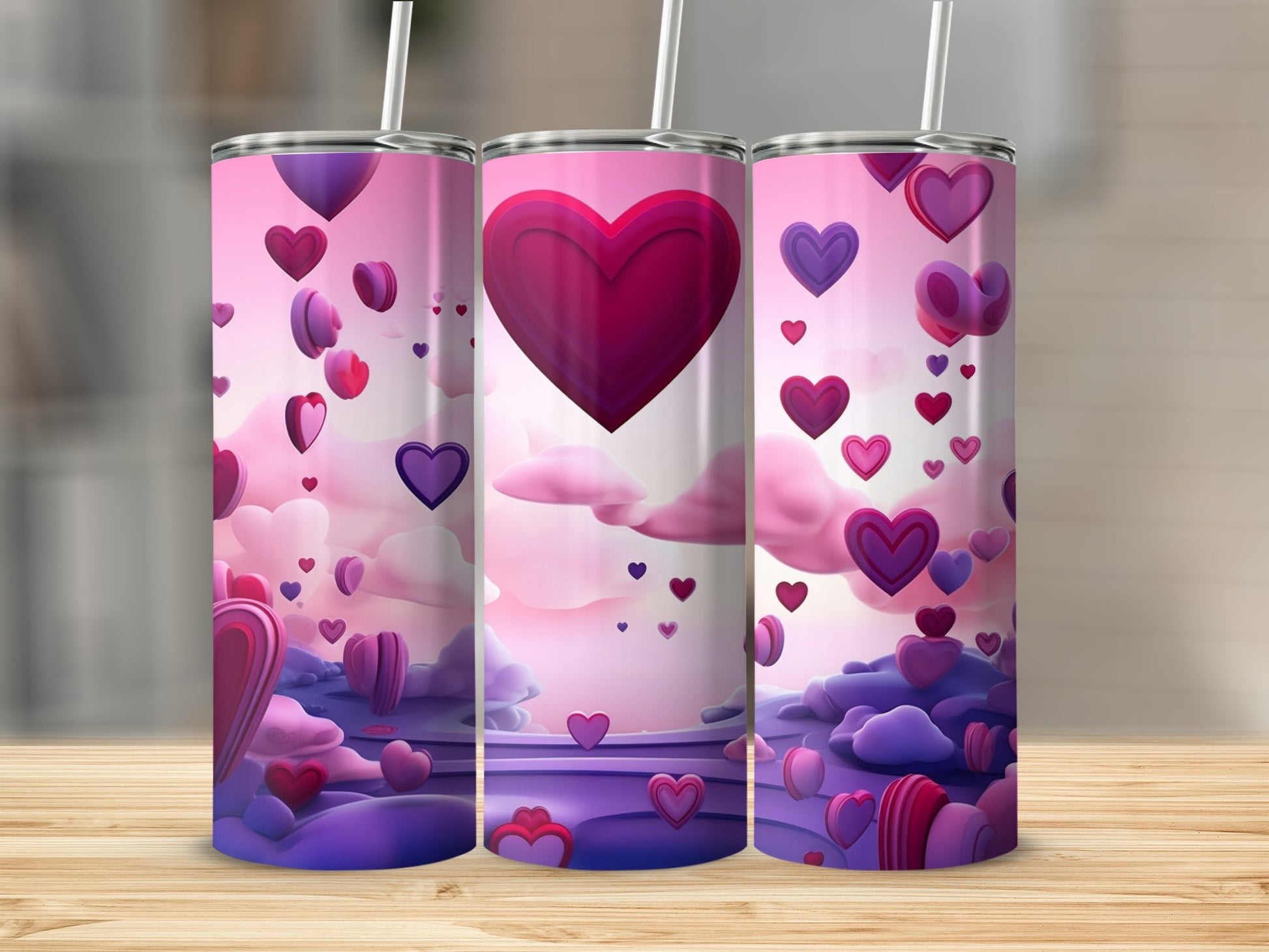 Pink and Purple Hearts and Clouds Tumbler for Drinking