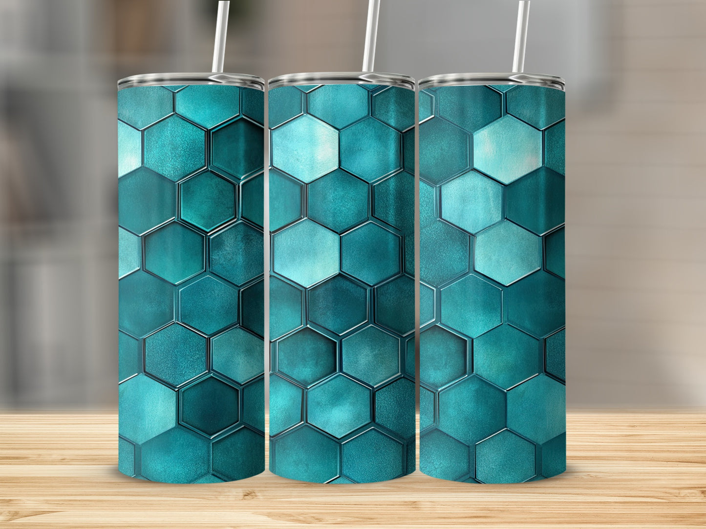 Textured Turquoise Hexagons Decorative Pattern Tumblers