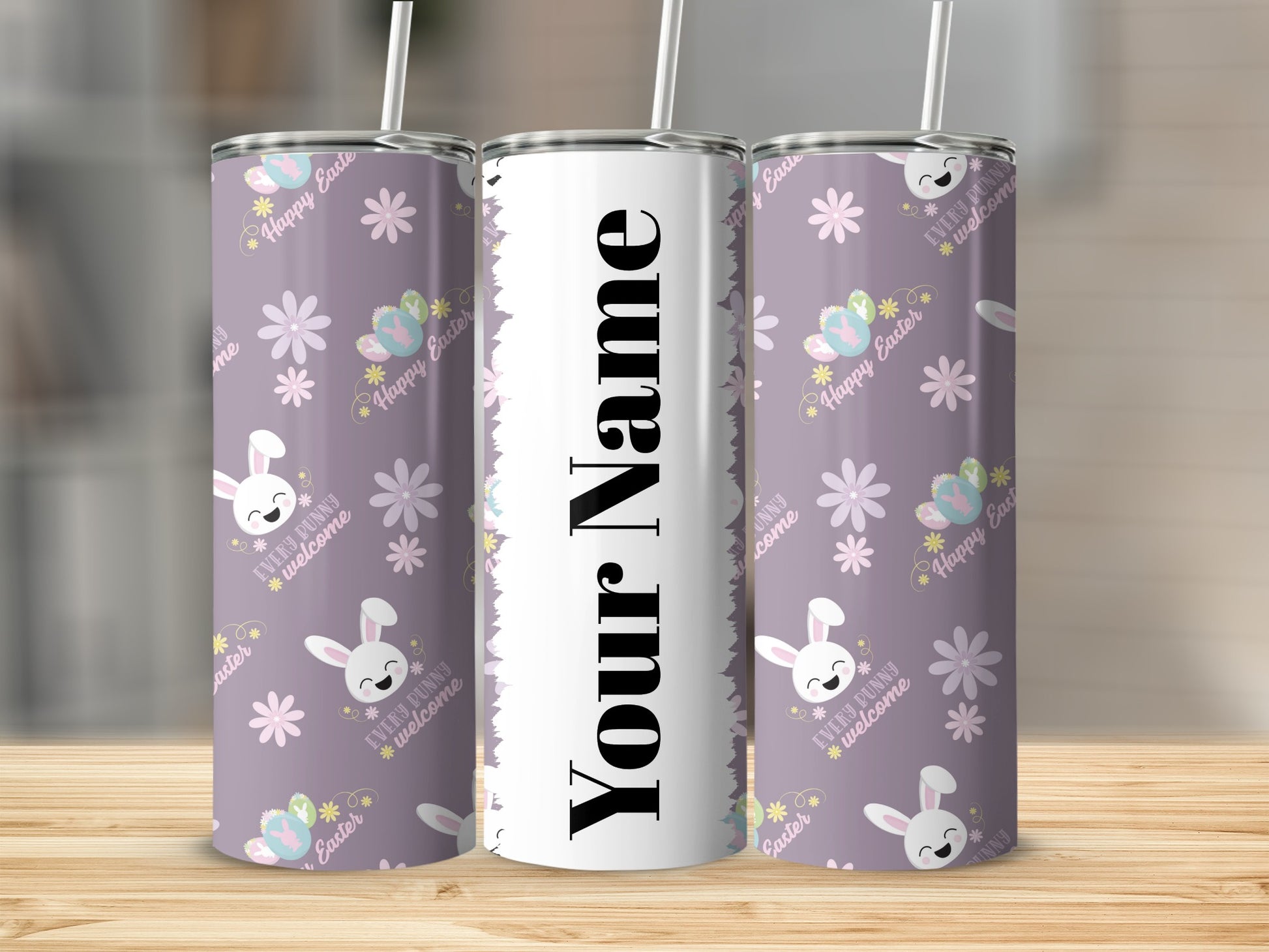Personalized Happy Easter Bunny and Eggs Tumbler