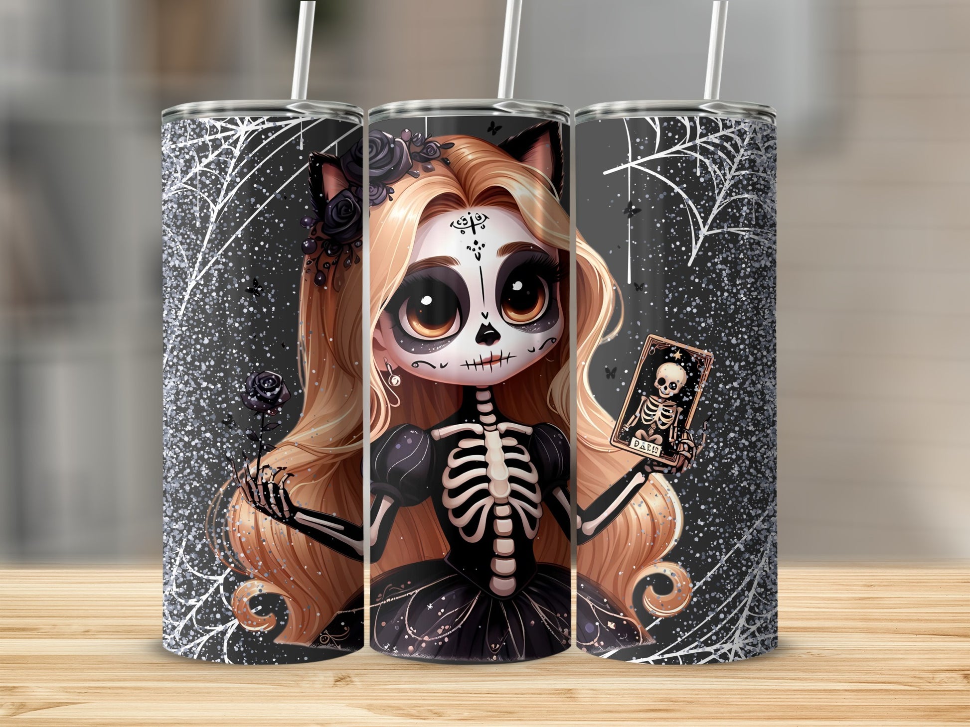 Cute Halloween Skeleton Art Insulated Tumbler Cup