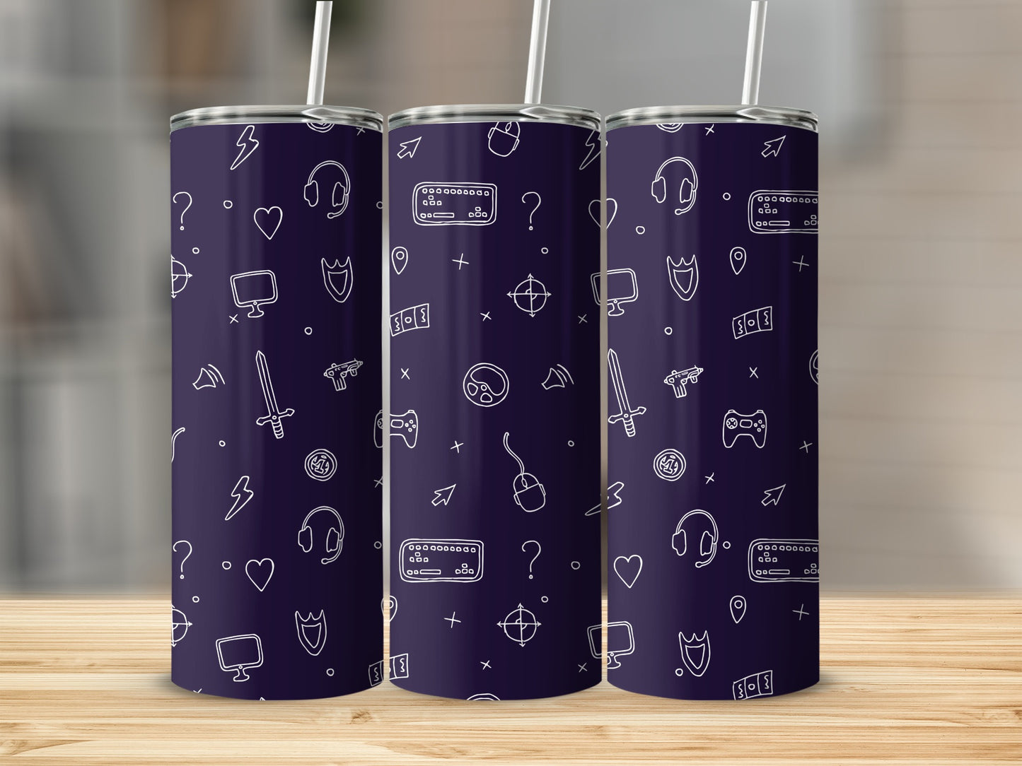 Dark Gaming Icon Print Reusable Tumbler Product
